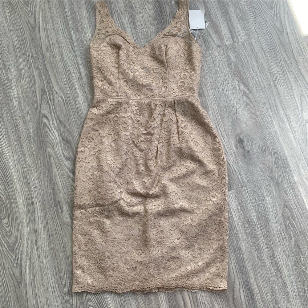 David’s Bridal Champagne Lace Short Tank Dress Size 2